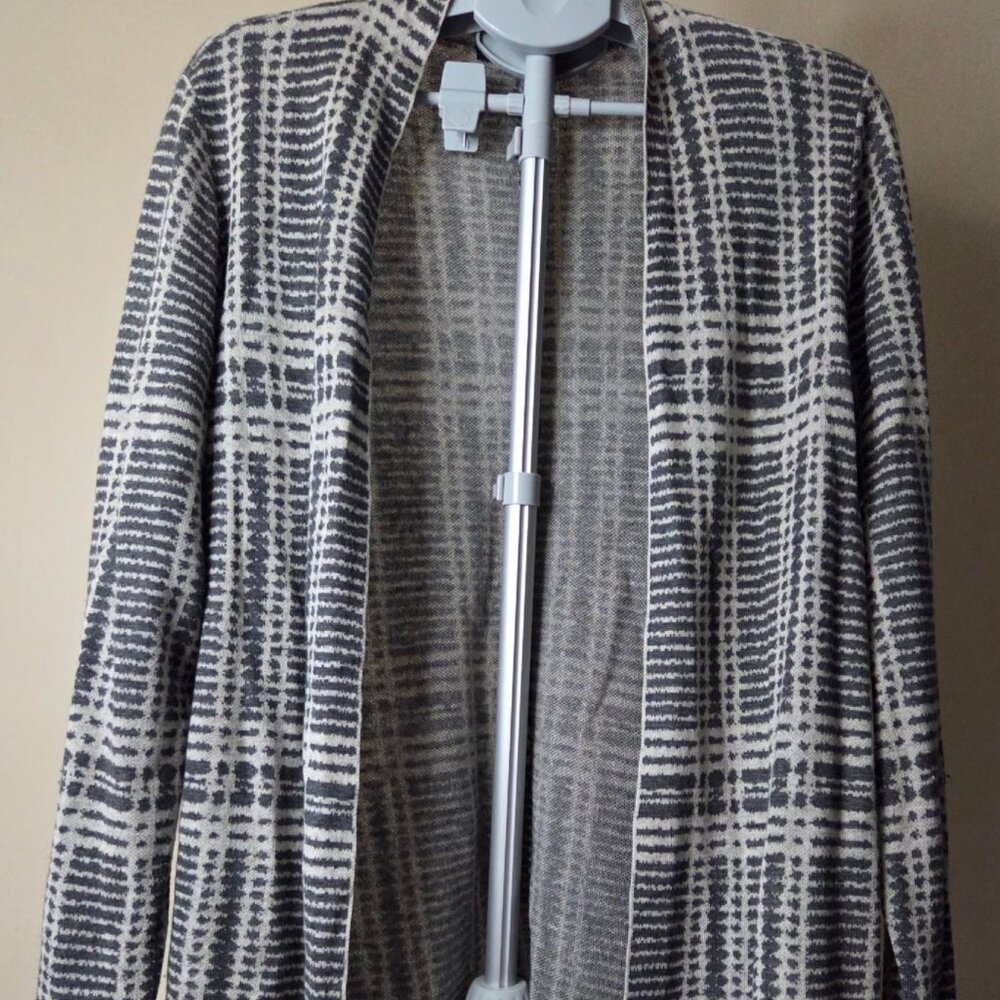 EILEEN FISHER Dark/light Gray Organic Cotton Cardigan stripped design SZ Large